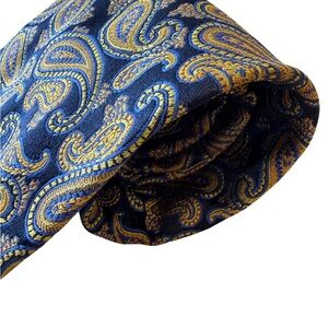 Luxury Paisley Pocket Square in Navy and Gold